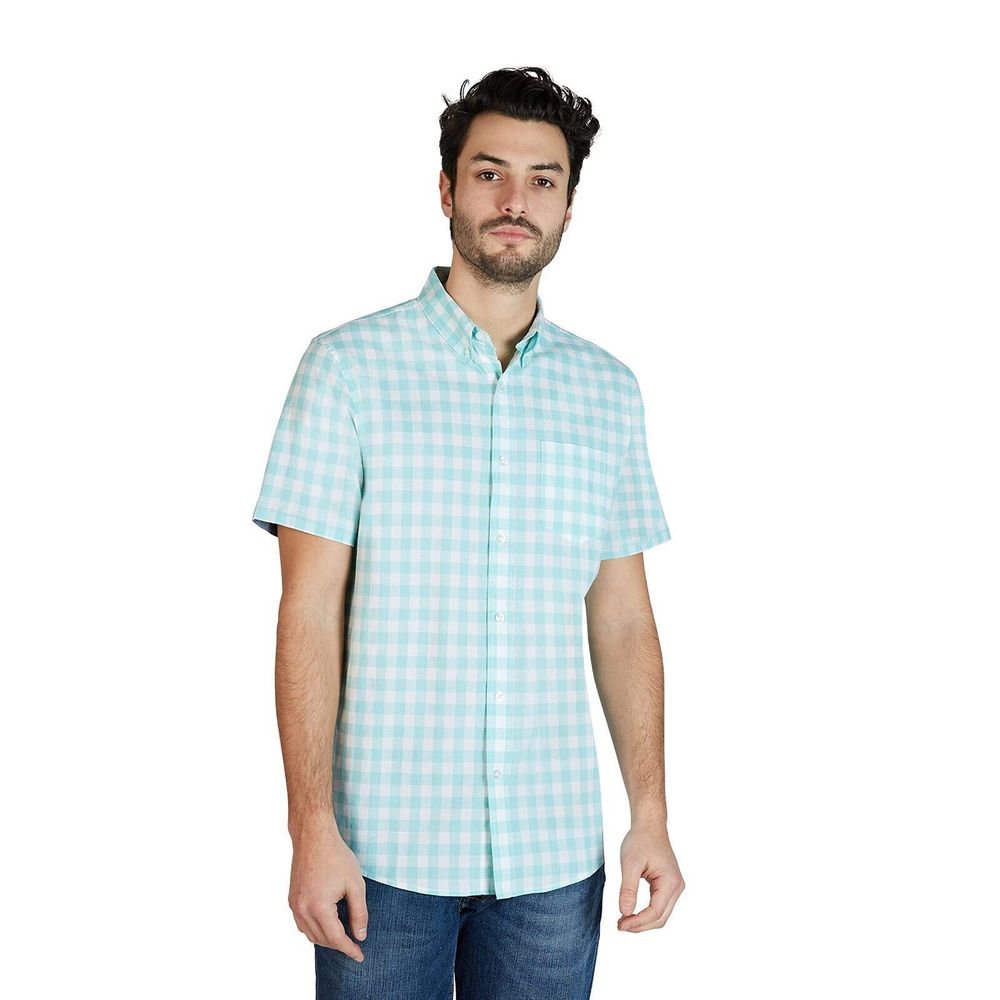 Lee Men's 100% Cotton Button Up Shirt Regular Fit Short Sleeve 2XL Feather Blue